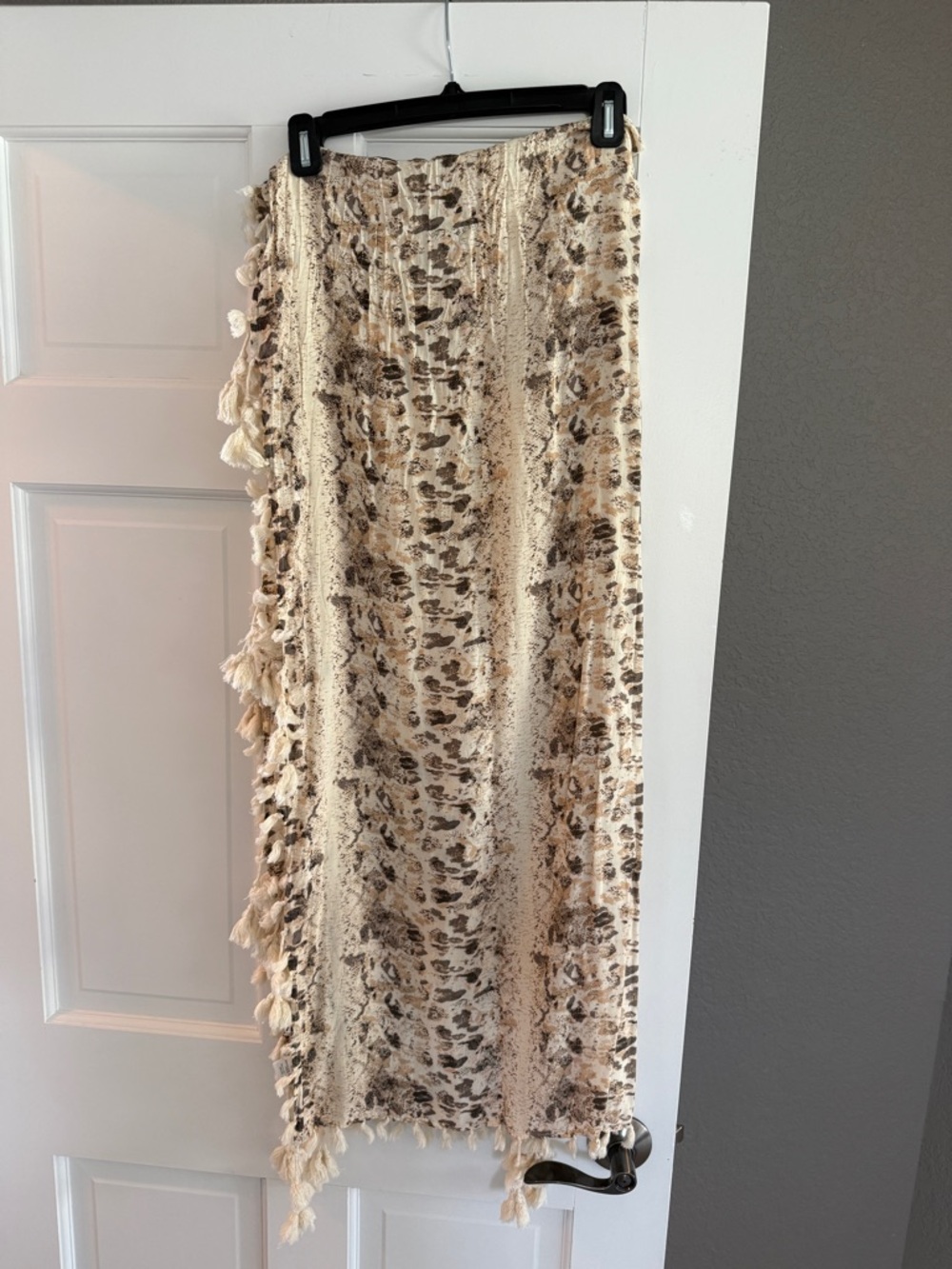 l*space Cream and Tan Fringe Pareo Wrap